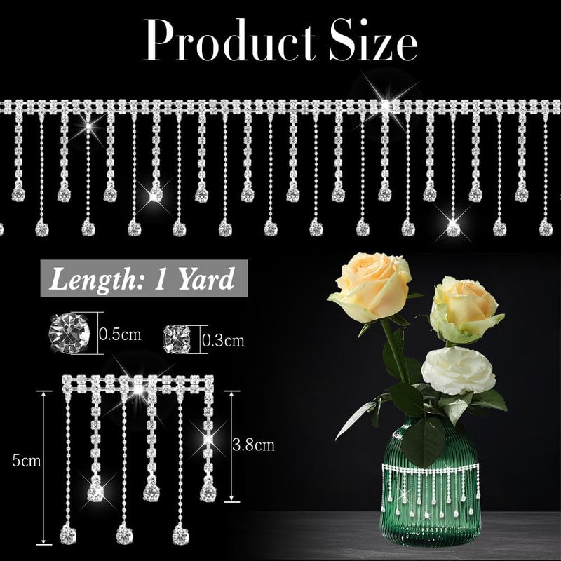Liwidon Rhinestone Fringe Trim, Silver Rhinestone Trim Ribbon Tassel Belt Chain Diamond Crystal Beaded Fringe for Sewing Clothing Craft Wedding Accessories Jewelry Personalized DIY Decoration - Image 3
